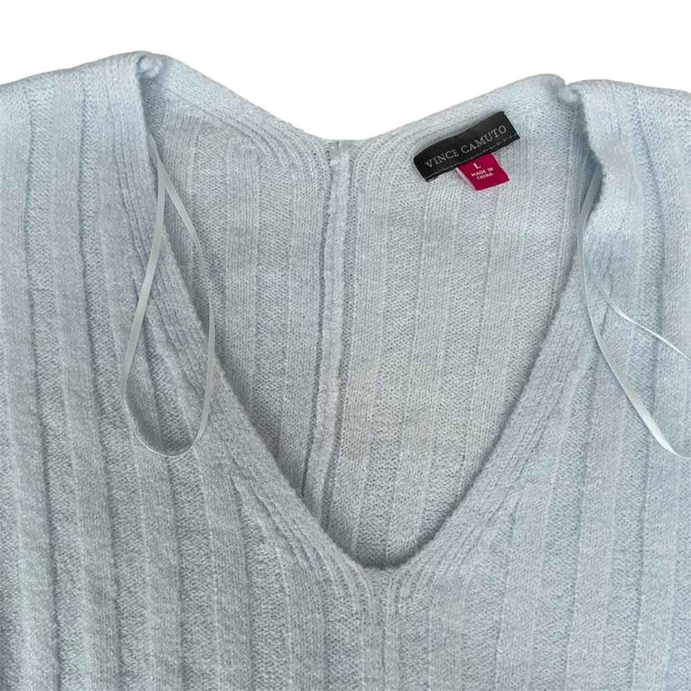 Vince Camuto Women’s Light Blue Ribbed V-Neck Sweater – Size Large - Picture 8 of 13